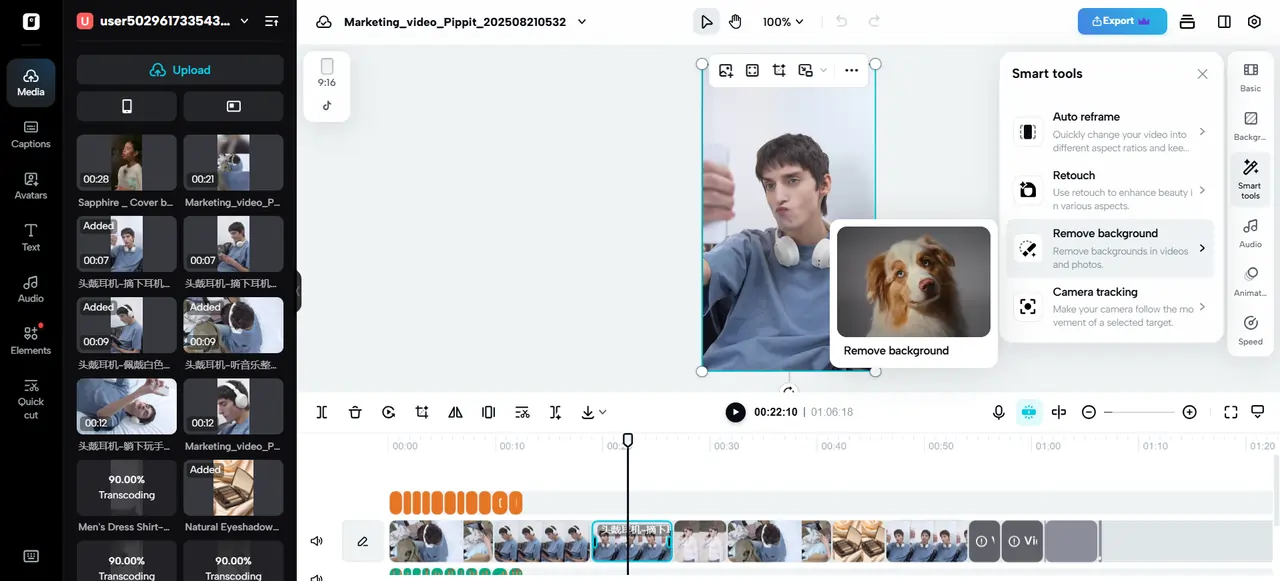 Pippit Video Editor: Autofocus & Background Remover